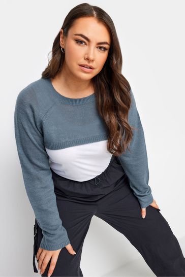 Yours Curve Blue Raglan Armwarmer Jumper