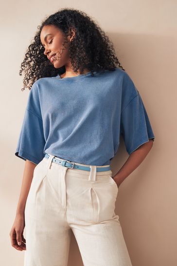 Blue skinny belt top