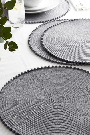 Charcoal Grey Set of 4 Pom Pom Placemats