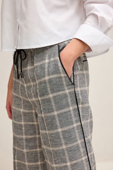 Buy Grey Check Linen Blend Side Stripe Track Trousers from Next