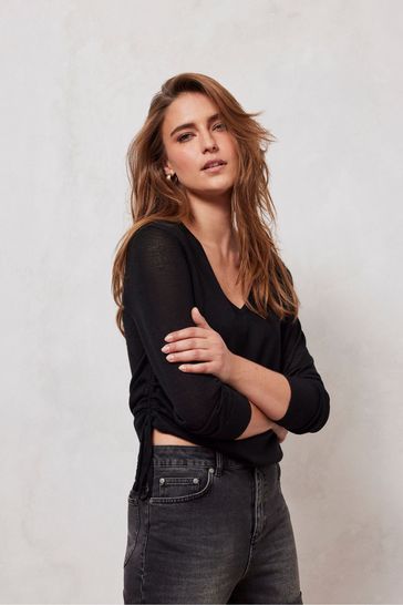 Buy Mint Velvet Black Sheer Ruched Top from Next Croatia