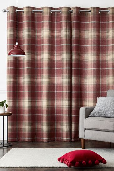 NEXT Red Sketched Check Blackout Eyelet curtains 135x137cm 53x54" BNIP RRP £45! 