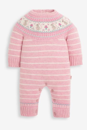 JoJo Maman Bébé Rose Mouse Fair Isle Knitted Baby All-In-One