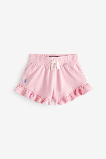 Pantalones cortos de malla stretch con volantes en rosa para niña de Polo Ralph Lauren