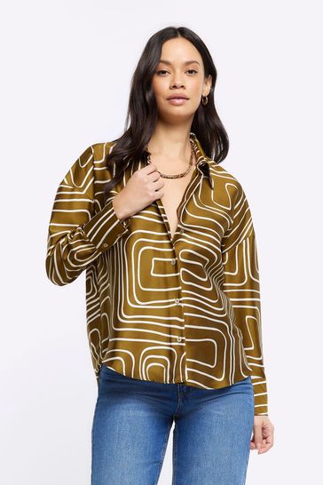 River island green shirt sales