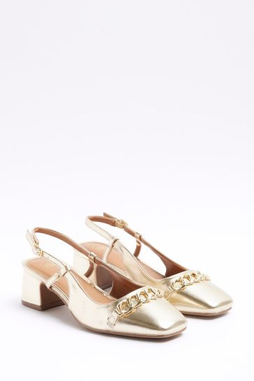 Buy River Island Gold Chain Block Heeled Slingback Shoes from Next
