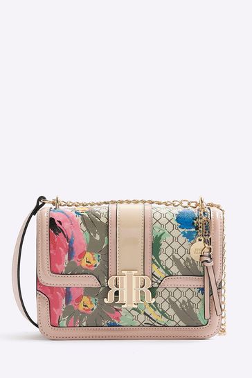 River Island Natural Floral Monogram Satchel