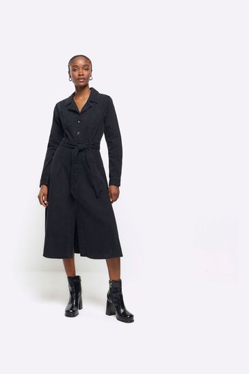 River Island Black Buttoned Denim Dress