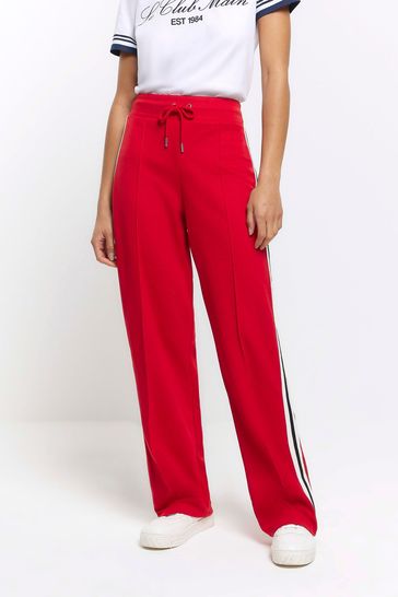 Red joggers white best sale stripe