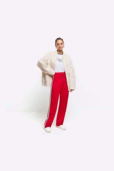 Buy River Island Red Casual Wide Leg Side Stripe Joggers from Next