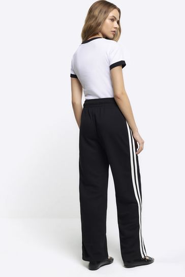 River Island Black Casual Wide Leg Side Stripe Joggers