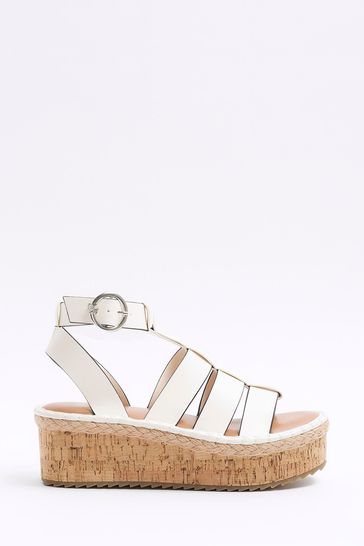 River Island White brown Fisherman Flatform Sandals