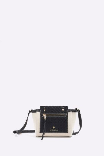 River Island Black Mono Panelled Canvas Crossbody Bag