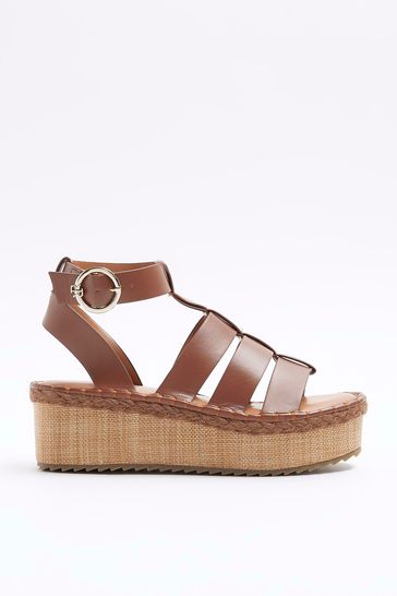 River Island Brown Fisherman Flatform Sandals