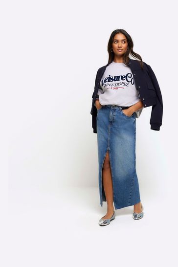 River Island Blue Blue Maxi Denim Skirt