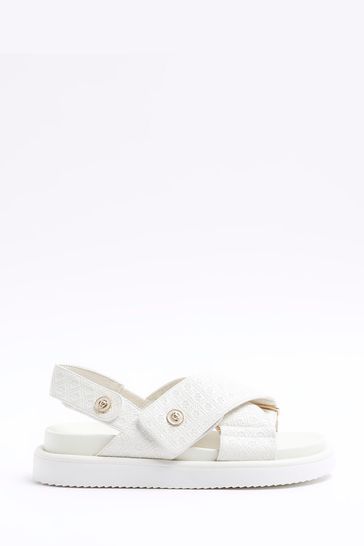 River Island Cream Cross Strap Embossed Sandals