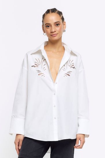 River Island White Broidery Detail Shirt
