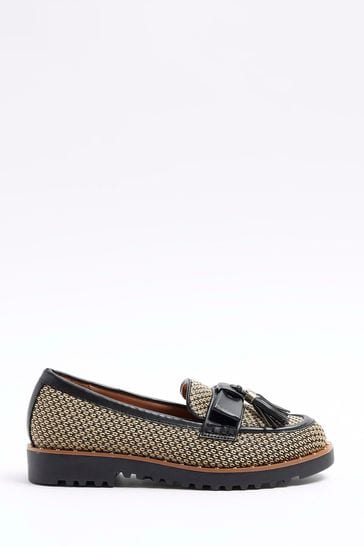 River Island Brown Bow Tassel Raffia Loafers