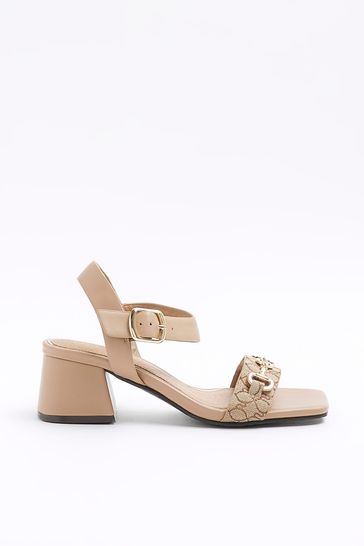 River Island Brown Snaffle Low Block Heeled Sandals