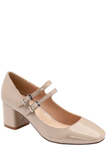 Ravel Cream Mary Jane Twin Buckle Block Heel Shoe