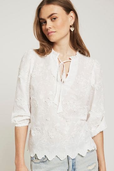 River Island White Embroidered Smock Top