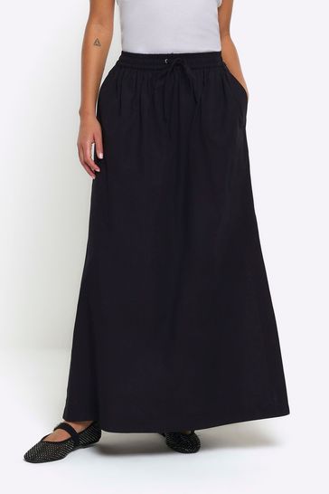 River Island Black Poplin Side Split Maxi Skirt