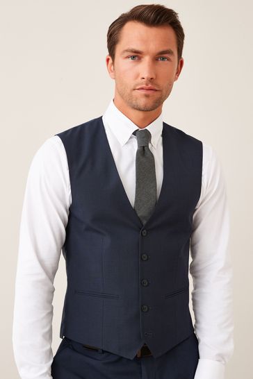 Buy Navy Blue Regular Fit Wool Mix Textured Suit Waistcoat from Next Luxembourg