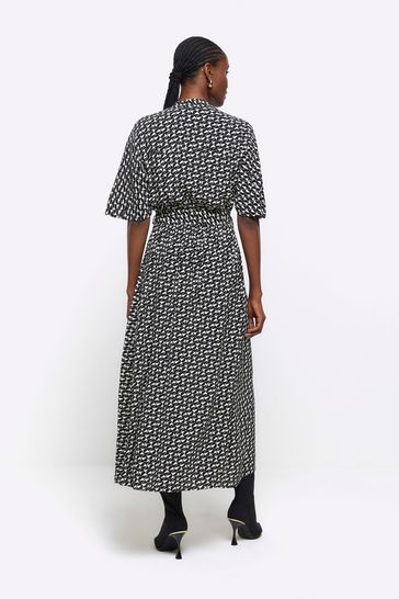 Black printed hot sale belted dress