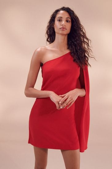 Buy Red One Shoulder Cape Sleeve Mini Dress from Next Netherlands