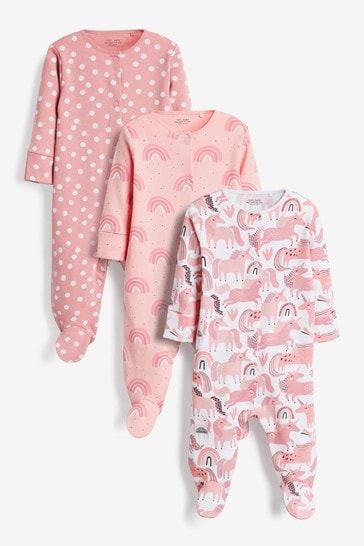 Pink Unicorns Baby Sleepsuits 3 Pack (0-12.13mths)
