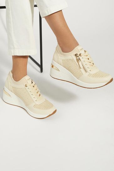 Dune London Natural Eilin Zip Detail Wedge Trainers