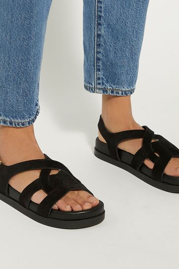 Dune London Black Loupin Cut-Out Footbed Sandals