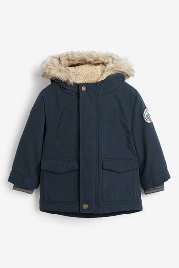 Buy Navy Blue Shower Resistant Faux Fur Parka Coat 3mths 7yrs from Next Luxembourg