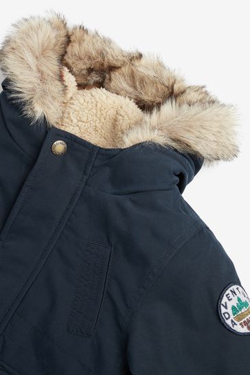 Buy Navy Blue Shower Resistant Faux Fur Parka Coat 3mths 7yrs