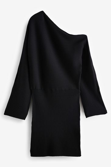 Buy Black Ribbed Off The Shoulder Mini Jumper Dress from Next