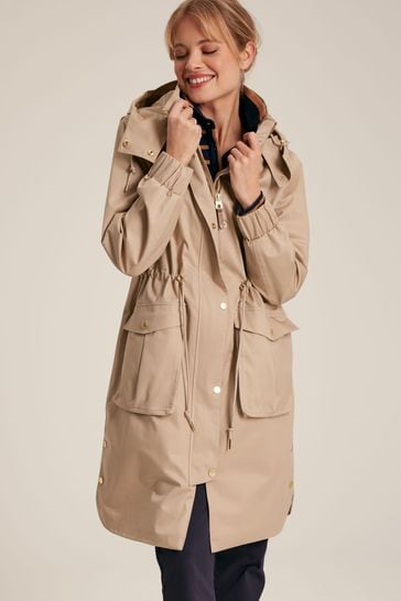 Joules Harpsden Beige Waterproof Long Raincoat with Hood