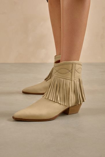 Bone Regular Wide Fit Forever Comfort Fringe Ankle Western Cowboy Boots