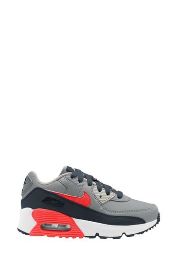 Nike Grey/Red/Black Air Max 90 Junior Trainers
