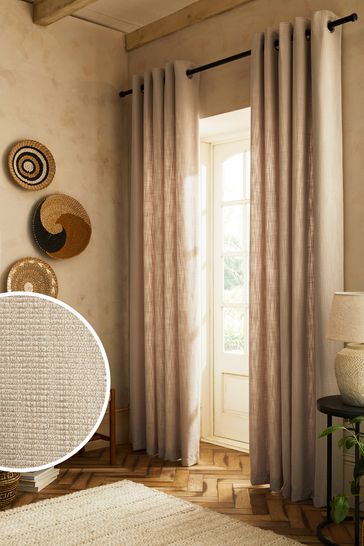 Natural Fine Bouclé Eyelet Lined Curtains