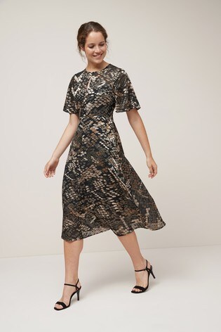 Black Metallic Velvet Burnout Dress