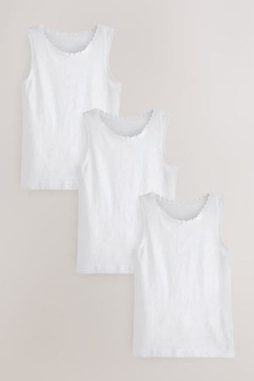 White Lace Trim Vest 3 Pack (1.5-16yrs)