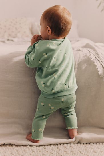 Buy Green Daisy Print Baby Sweat Top And Leggings Set from Next Turkey