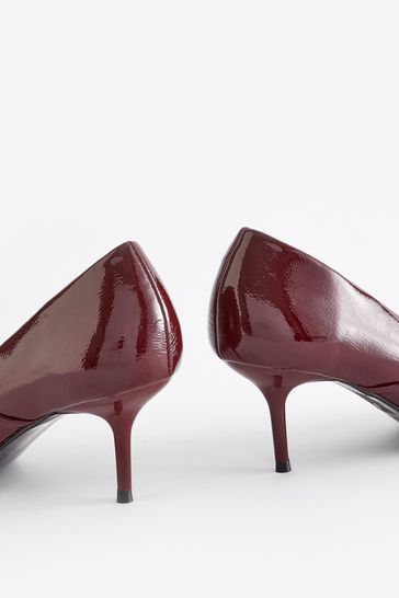 Red leather kitten heels best sale