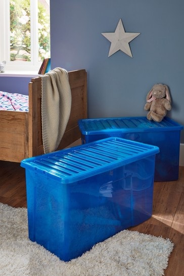 Wham Set of 2 Blue Crystal 110L Plastic Storage Box & Lid