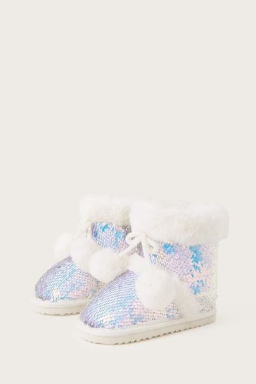 Monsoon Natural Olivia Sequin Slipper Boots