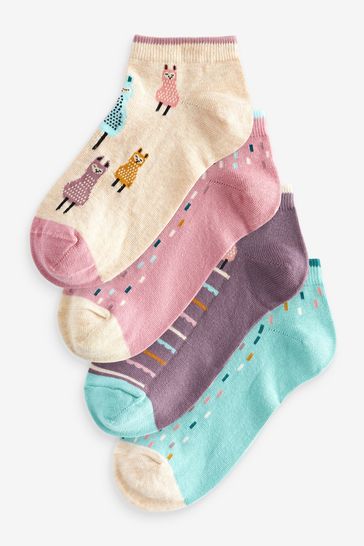 Pink Llama Trainer Socks 4 Pack