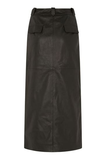 Mint velvet leather on sale midi skirt black
