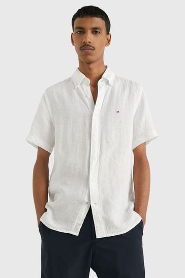 Tommy hilfiger white linen shirt cheap