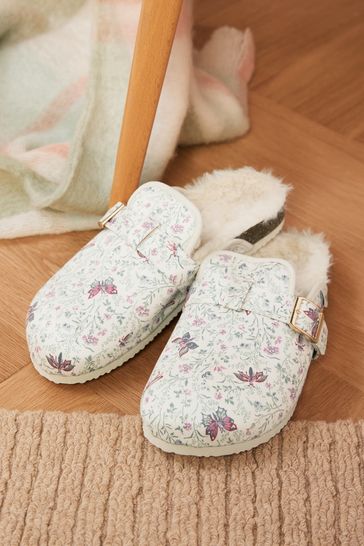 Laura Ashley Cream Shenley Garden Clog Mule Slippers