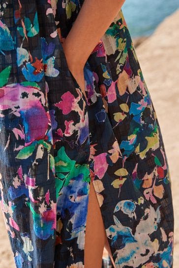 Buy Navy Blue Floral Textured Volume Summer Maxi Dress from Next